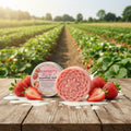Strawberry Milk Shampoo Bar with strawberries and a pink shampoo bar